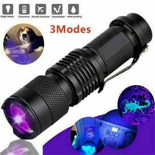 Portable Mini UV Ultra LED Zoom Flashlight Violet Purple Blacklight Torch Lamp